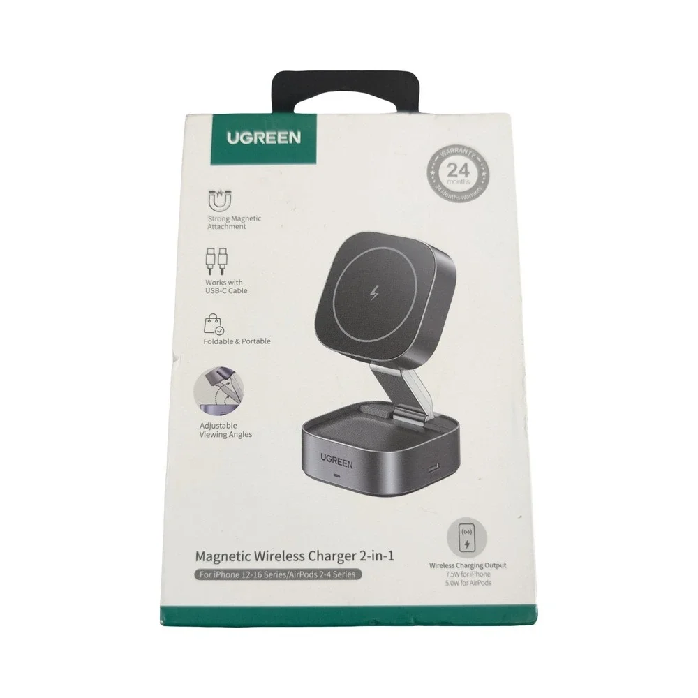 Nn5O‎ UGREEN 2-in-1 Magnetic Wireless Charger for iPhone & Airpods W526 Gray